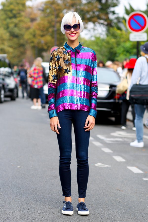 Wear a Quirky Sequin Shirt with Blue Jeans