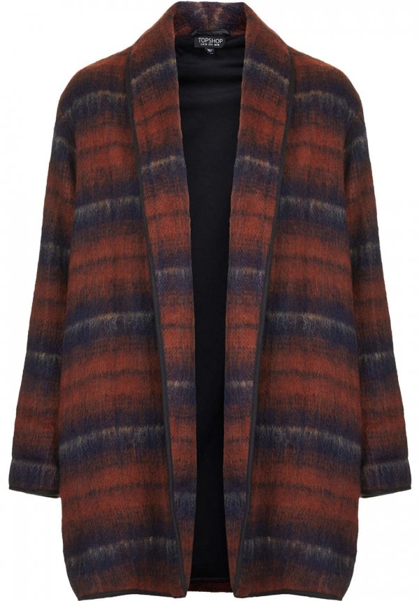 Topshop Fluffy Striped Wool Duster Jacket