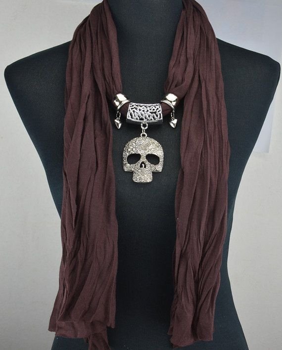 Skull Pendant on a Long Scarf