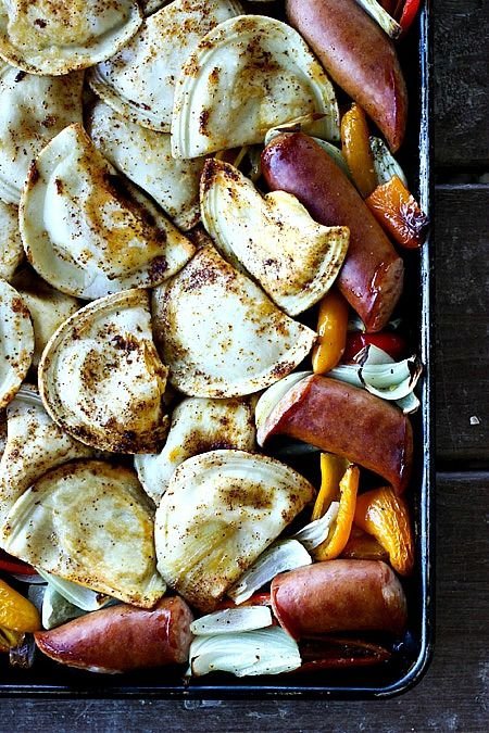 Kielbasa and Pierogie Sheet Pan Meal