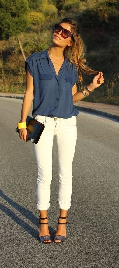 Try Wearing a Loose Fitting Blouse with Ankle Jeans (Just Make Sure That Your Top Isn't Sheer)