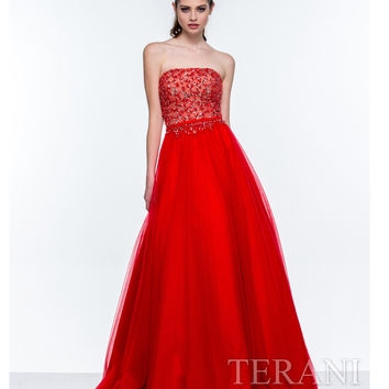 Red Strapless Tulle