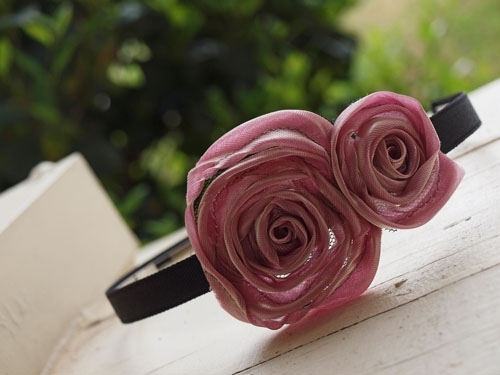 Pink and Black Satin Rose Headband