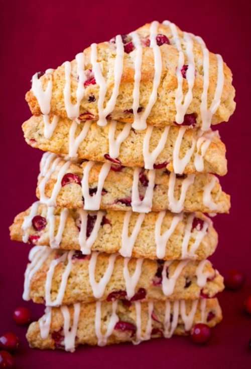 Cranberry Orange Scones with Vanilla Cream Glaze