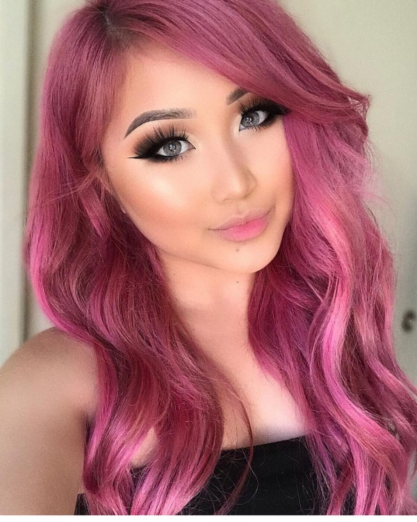 Hair, Eyebrow, Face, Hair coloring, Pink,