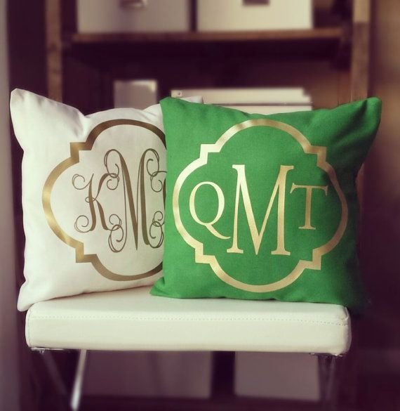 Kelly Green Metallic Gold or Silver Monogram