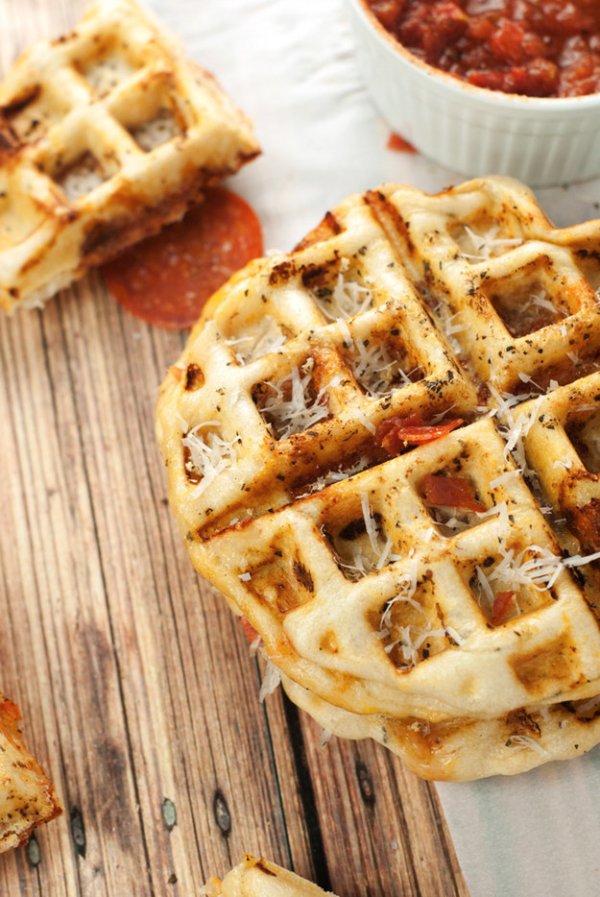 Pepperoni Pizza Stuffed Waffles