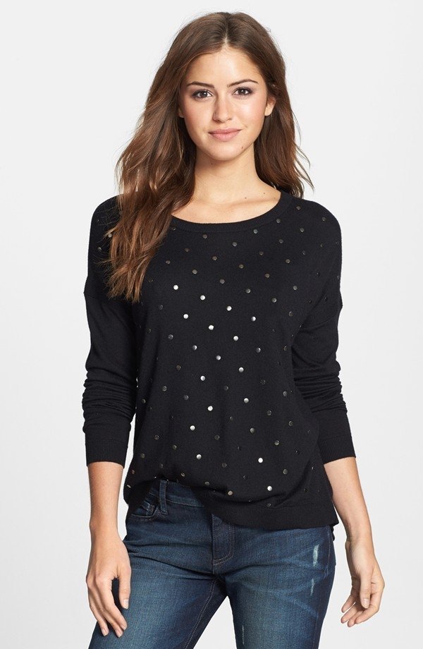 Studded Split Back High/Low Sweater by Caslon