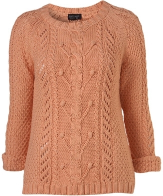 Topshop Knitted Apricot Cotton Cable Jumper