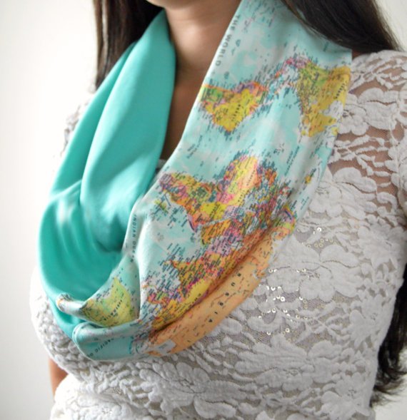 Aqua World Map Infinity Scarf