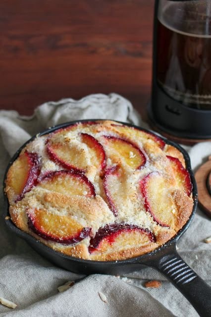 Roasted Plum and Almond Skillet Cake