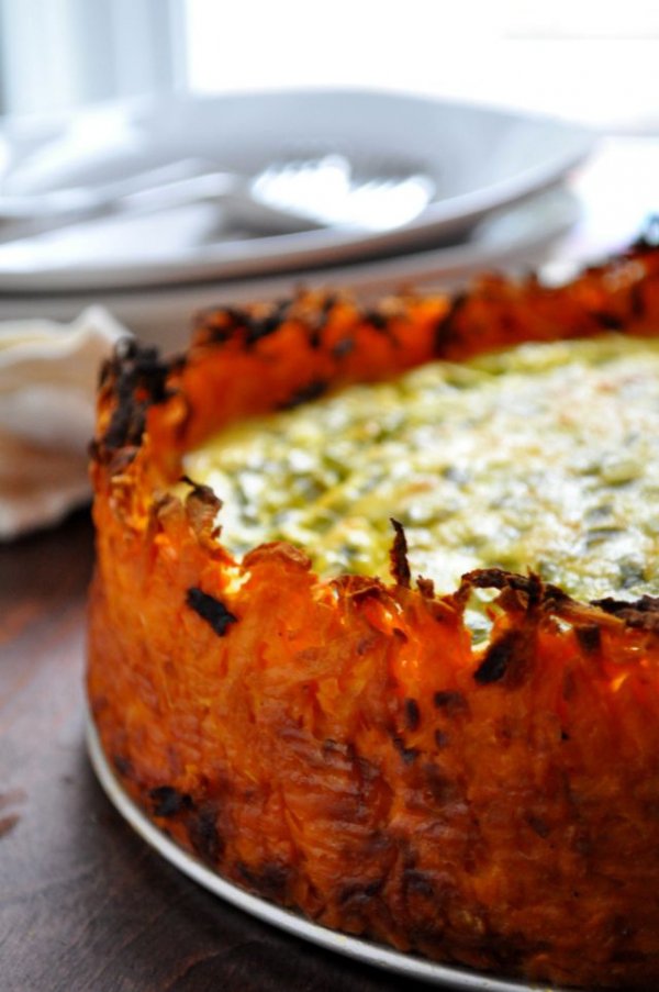 Goat Cheese Quiche with Sweet Potato Crust