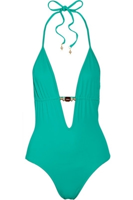 Milly Acapulco Plunge-Front Halterneck Swimsuit