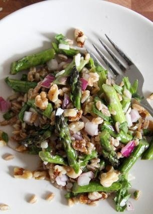 Warm Asparagus, Farro, and Walnut Salad