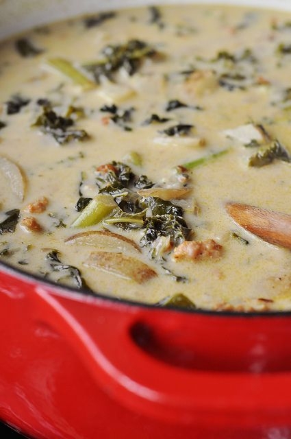 Spicy Sausage, Potato and Kale Soup