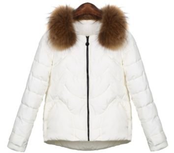 Fur Hooded White Puffer Padded Short Coat