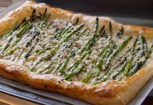 Baby Asparagus, Garlic and Three Cheese Tart