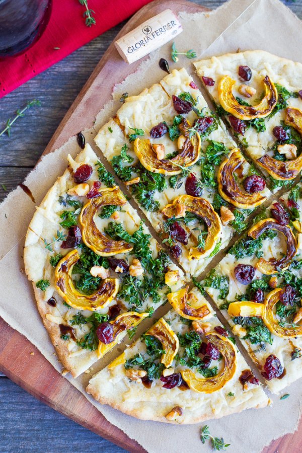 Squash, Kale & Melted Parmesan Pizza