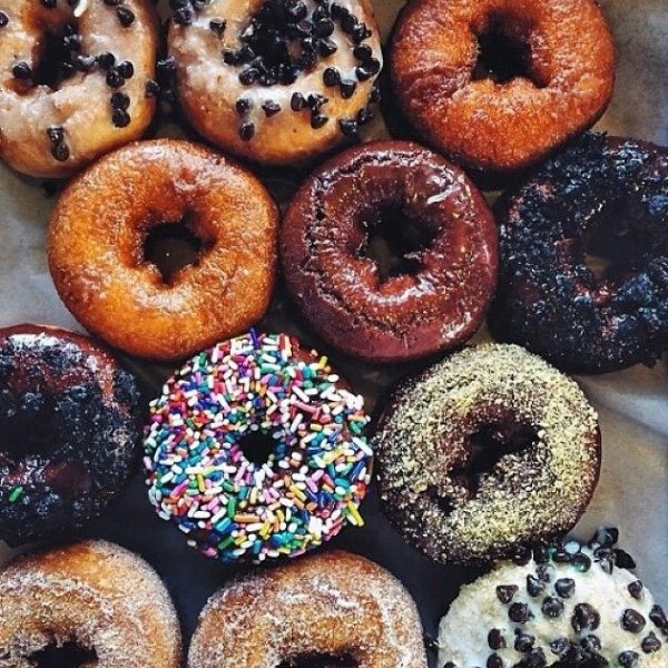 doughnut, cider doughnut, glaze, bagel, baked goods,