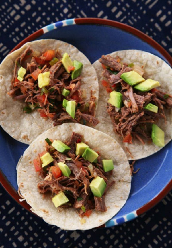 food, dish, cuisine, tostada, carnitas,