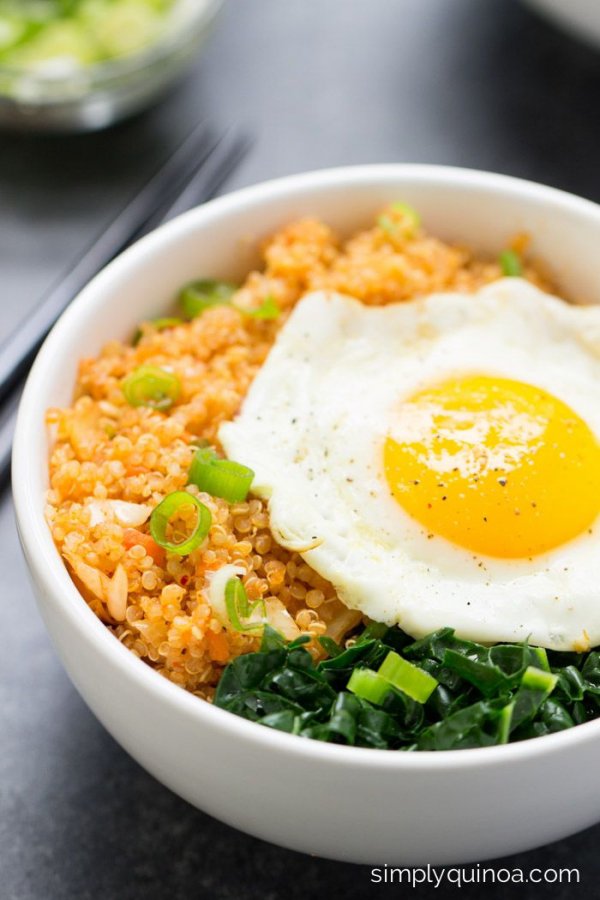 Spicy Kimchi Quinoa Bowls