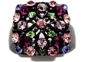 Jet-Tone Crystal Floral Ring