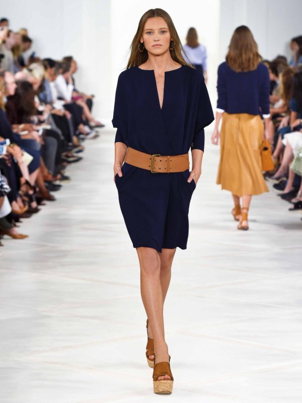 Navy Dress with a Low Neckline
