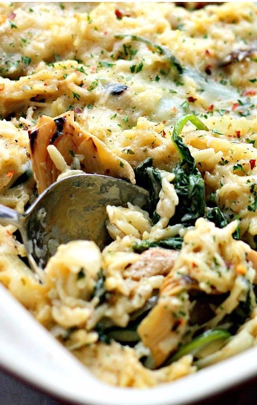 Spinach and Artichoke Pasta Alfredo Casserole