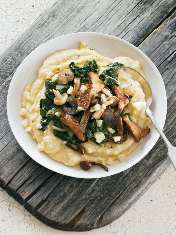 Polenta with White Cheddar, Chard and Wild Mushrooms