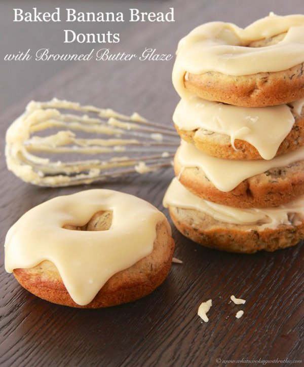 Baked Banana Bread Donuts with Browned Butter Glaze