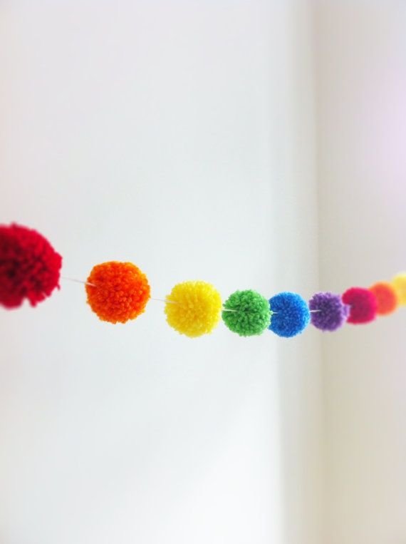 Rainbow Yarn Pom Pom Garland