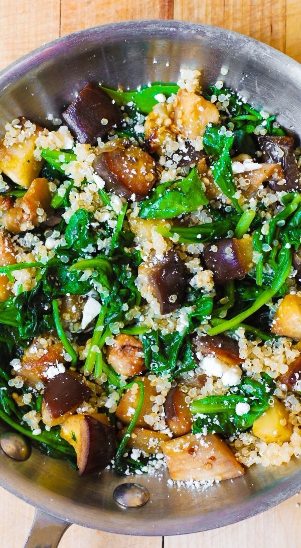 Roasted Eggplant with Spinach, Quinoa, and Feta