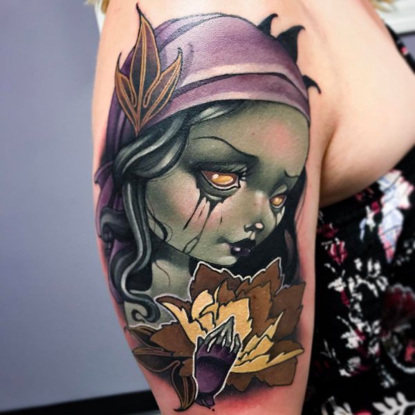 Medusa by Kelly Doty at Helheim Gallery in Salem MA 6 months healed  r tattoos