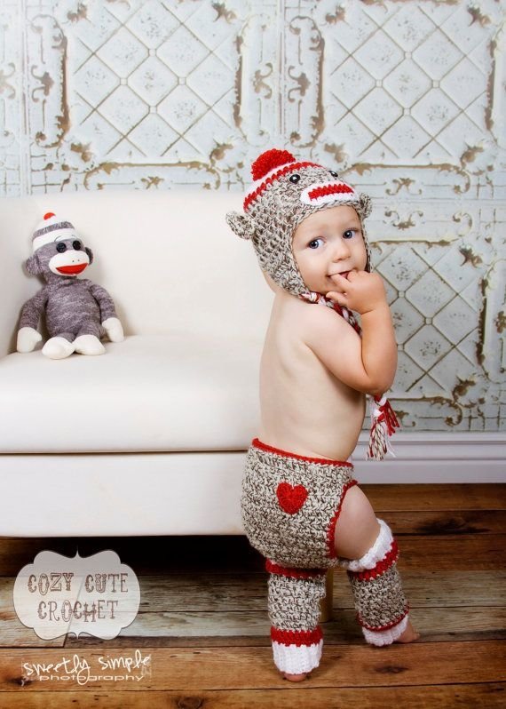 Sock Monkey Diaper Cover & Leg Warmers Set