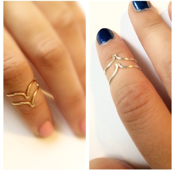 Set of 2 Silver Chevron Wire Midi Rings, Adjustable