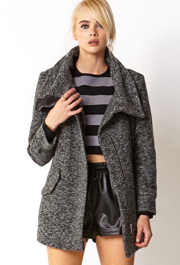 Marled Oversized Collar Coat