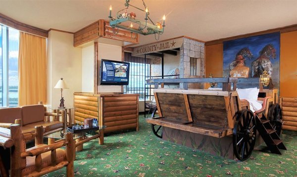 The Stagecoach Bed in the Western Room at the Fantasyland Hotel – Edmonton, Canada