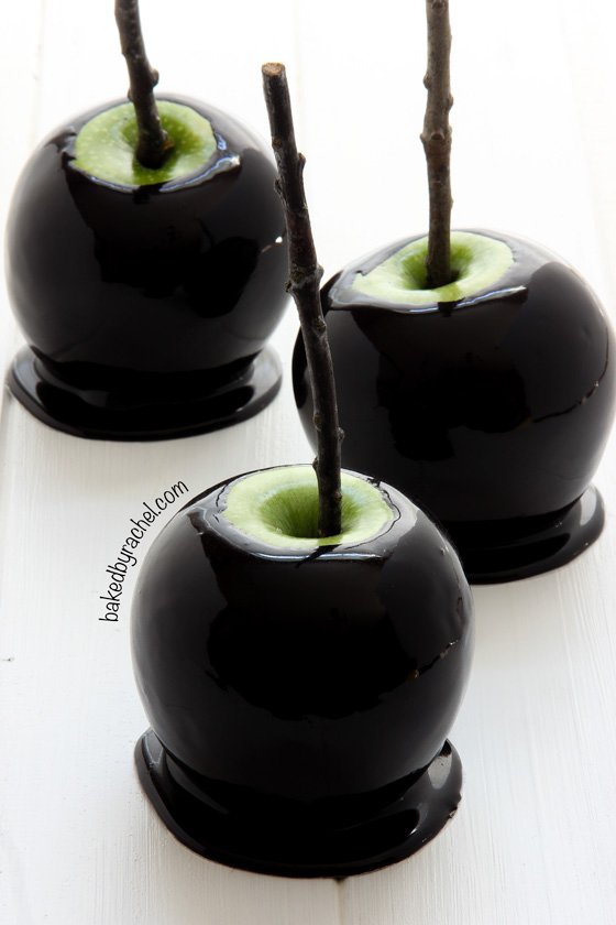 Spooky Black Caramel Apples