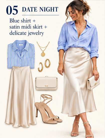 Date Night blue shirt outfit