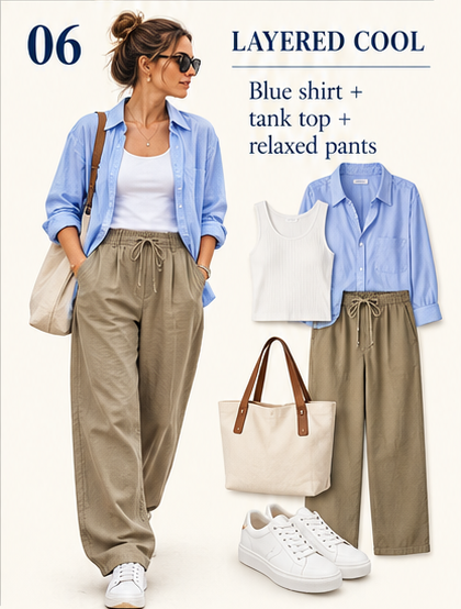 Layered Cool blue shirt outfit