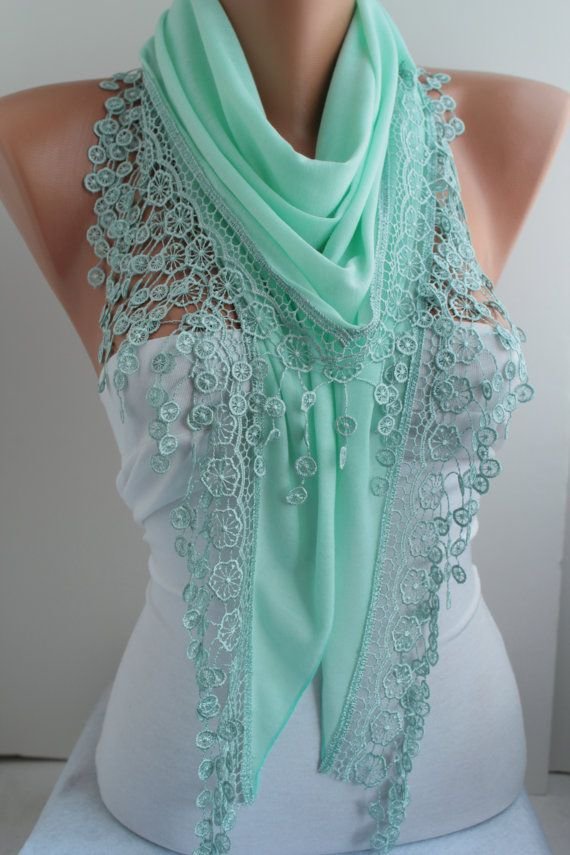 Mint Lace Triangle Scarf